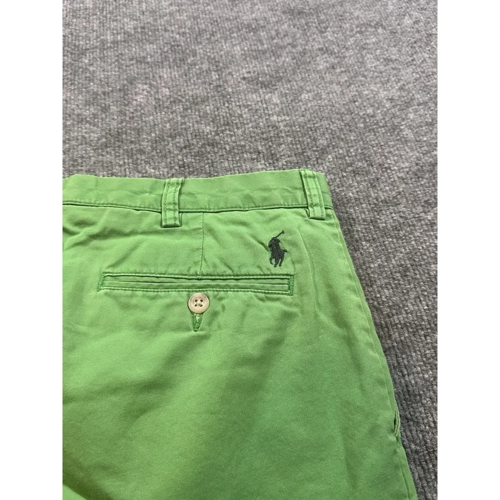VTG Polo Ralph Lauren Green Chino Shorts Cotton Sz 34 Mens Golf Flat Front